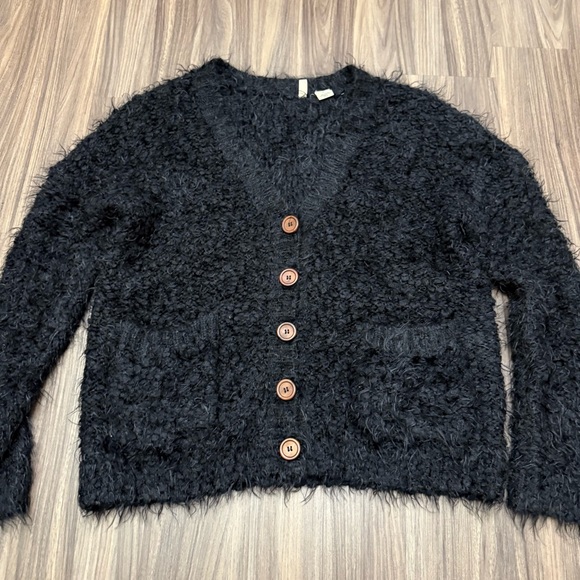 Moth by anthropologie women sz S black cardigan button down shaggy cozy - Picture 5 of 7